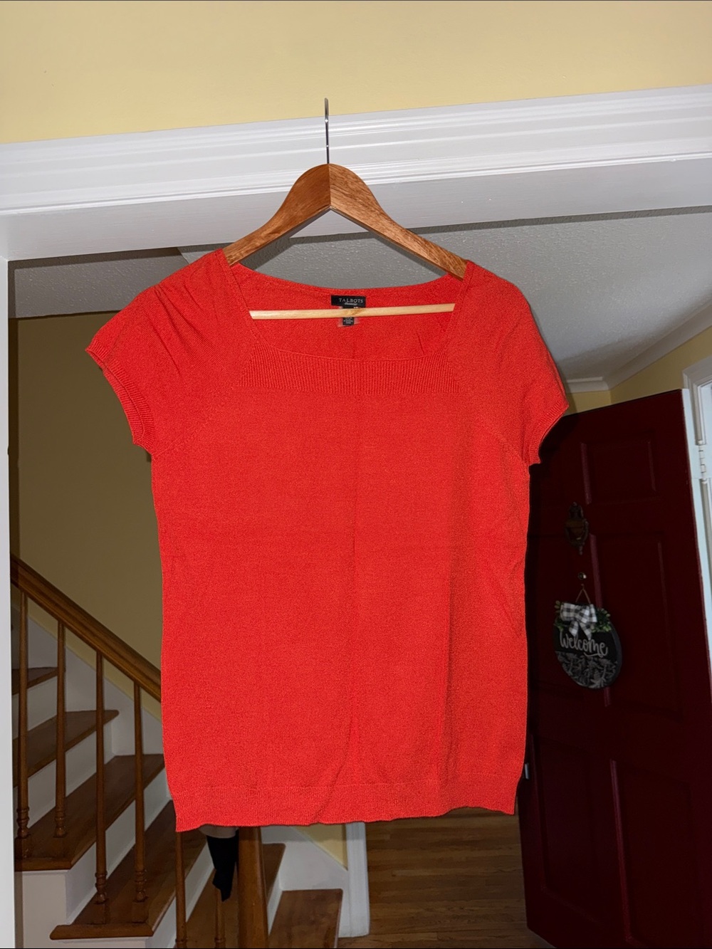 Talbots Bright Red Short Sleeve Square Neck Knit Tee